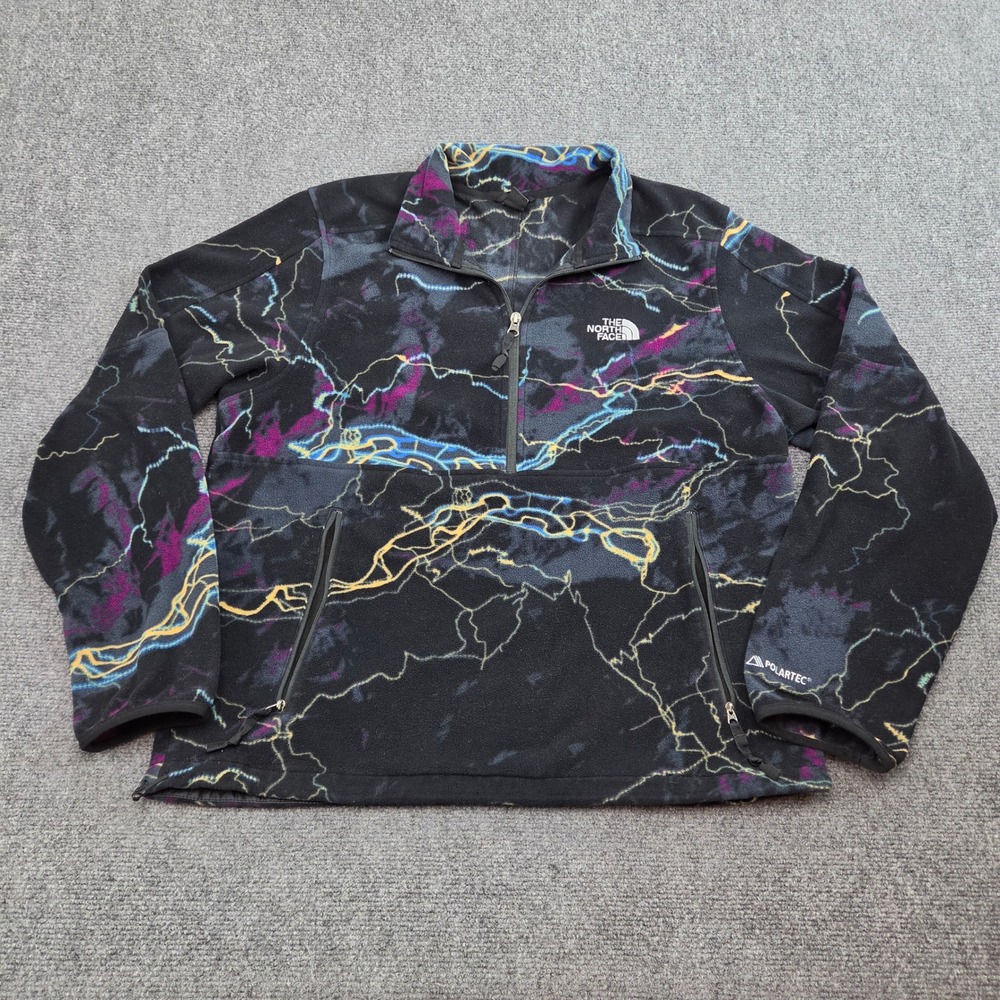 The North Face Fleece Pullover Mens L Black Abstract Print Polartec 1/4 Zip Top - Picture 1 of 7